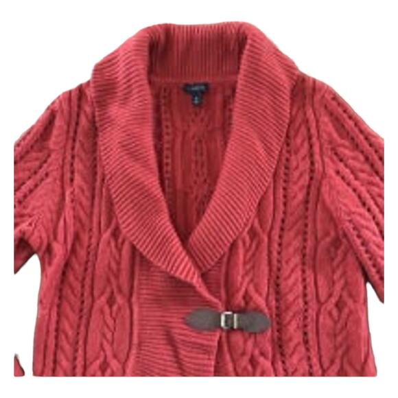 Talbots Lambswool Blend Cardigan shawl collar leather front closing size medium - Picture 3 of 10